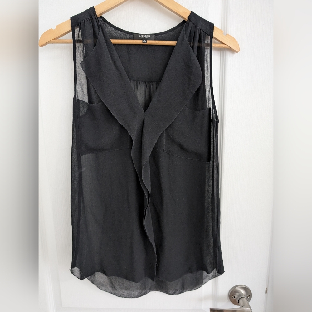 Aritzia Babaton Ainsley Black Sheer Sleeveless Blouse - Size XSmall